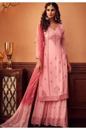 pink georgette embroidered palazzo suit 34003