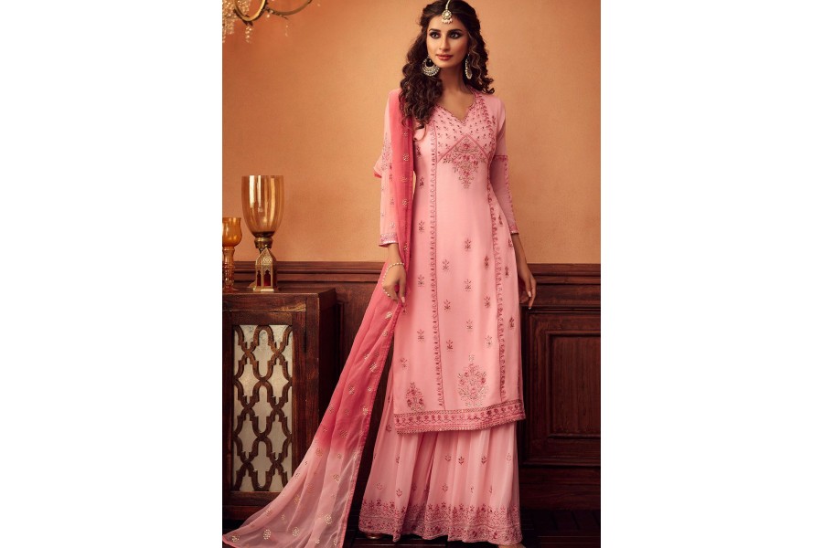 Pink Palazzo style Dress Faux Georgette