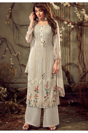 silver grey georgette straight palazzo suit 7185