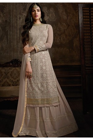 sonal chauhan light peach georgette embroidered pakistani suit 8603