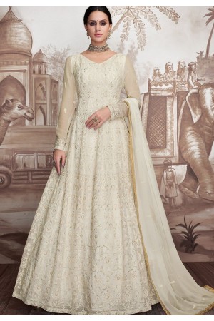white georgette net embroidered anarkali suit 2004
