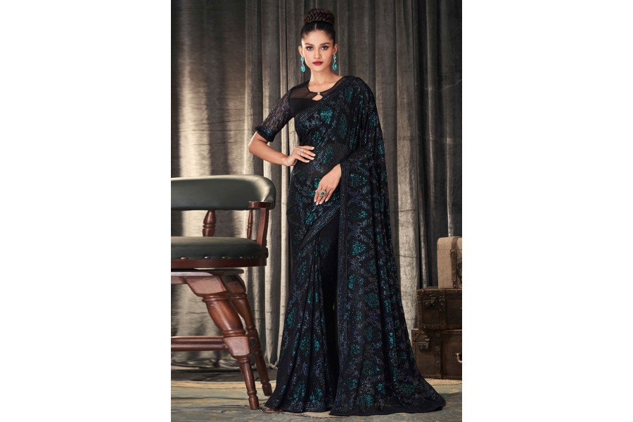 Black Georgette Saree Set