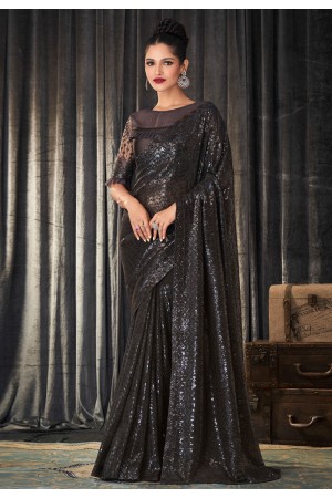 Dark gray georgette saree with blouse 2313