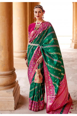 Green silk festival wear saree 345