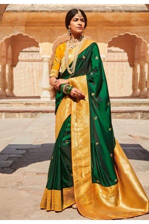 Green silk saree with blouse 1431