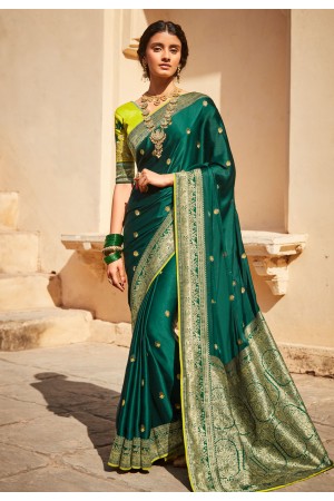 Green silk saree with blouse 1435