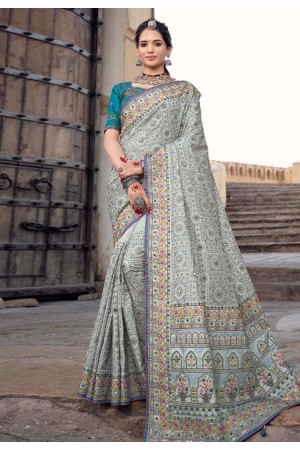 Grey banarasi silk festival wear saree 6206
