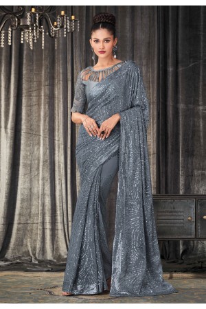 Grey georgette saree with blouse 2309