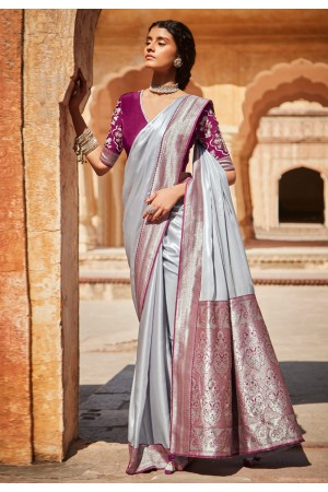 Grey silk saree with blouse 1423