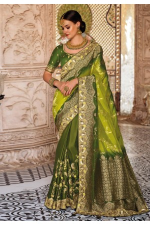 Light green banarasi silk half n half saree 5210