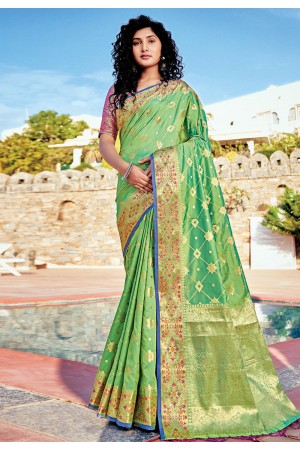 Light green banarasi silk saree with blouse 144472