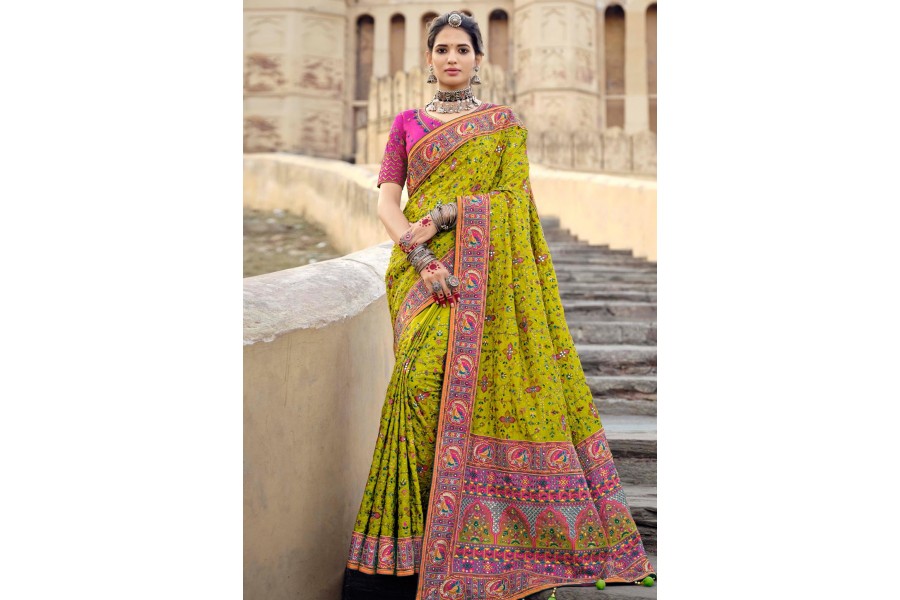 Women Party Wear Designer Light Green Colour Banarasi Silk Saree Collection