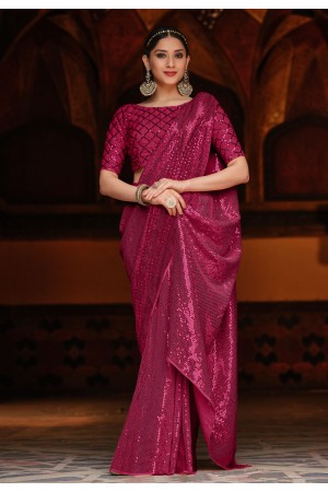 Magenta designer full sequence saree with blouse 2046D