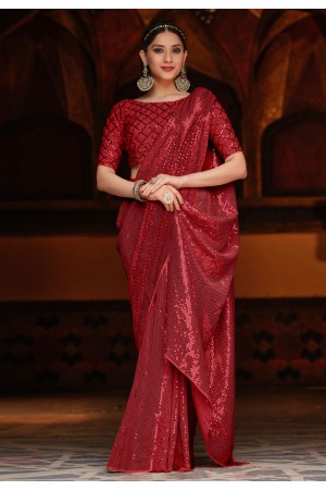 Maroon designer full sequence saree with blouse 2046B