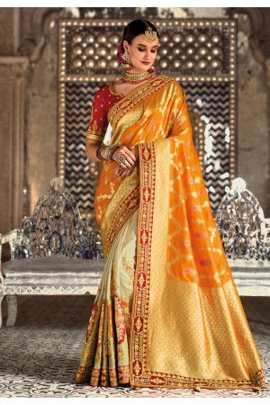 Mustard banarasi silk saree with blouse 5203