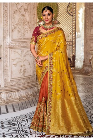 Mustard banarasi silk saree with blouse 5207