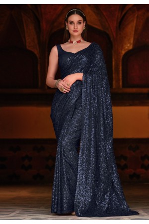Navy blue georgette saree with blouse 2045C