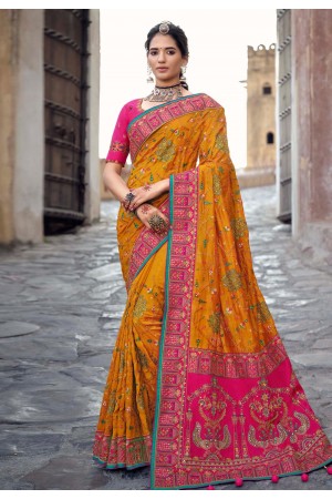 Orange banarasi silk festival wear saree 6204