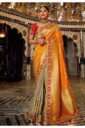 Orange banarasi silk half n half saree 5208