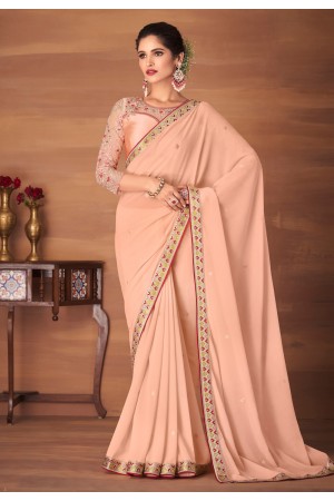 Peach georgette saree with blouse 6204a