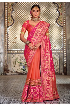 Pink banarasi silk saree with blouse 5205