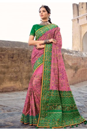 Pink banarasi silk saree with blouse 6203