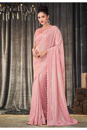 Pink georgette festival wear saree 2308