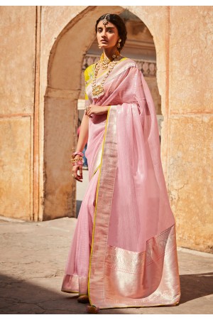 Pink silk saree with blouse 1421