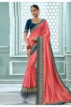 Pink silk saree with blouse 3507