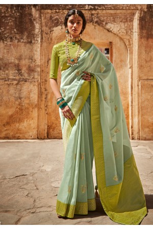 Pista green silk festival wear saree 1432