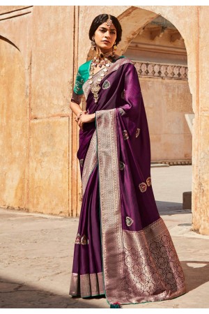 Purple silk saree with blouse 1429