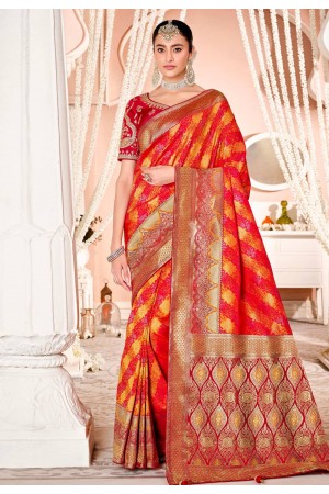 Red silk saree with blouse 13399