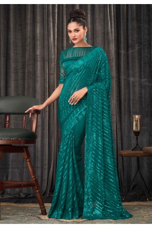 Sea green georgette festival wear saree 2306
