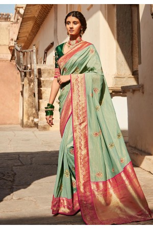 Sea green silk festival wear saree 1424