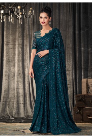 Teal georgette saree with blouse 2301