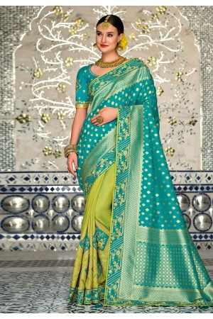 Turquoise banarasi silk half n half saree 5206