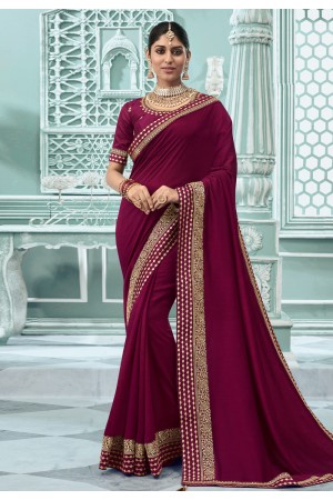 Wine silk festival wear saree 3504