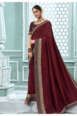 Wine silk saree with blouse 3509