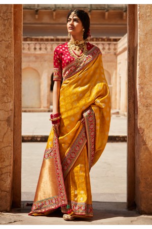 Yellow silk festival wear saree 1422