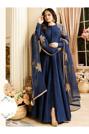 Drashti Dhami navy blue color bangalori silk party wear anarkali kameez