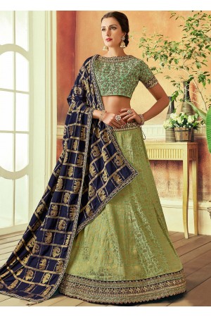 Green weaved silk Indian wedding lehenga choli 7807