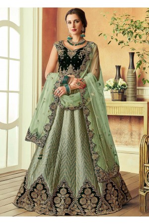 Green weaved silk velvet Indian wedding lehenga choli 7805