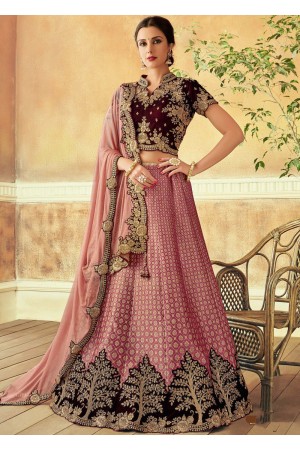 Pink maroon Jacquard silk Indian wedding lehenga choli 7819