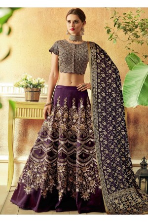 Purple tafetta silk Indian wedding lehenga choli 7820