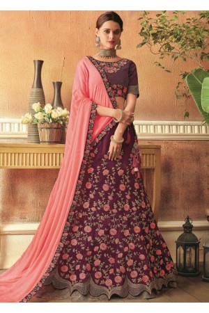 Wine color tafetta silk Indian wedding lehenga choli 7803