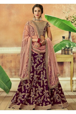 Wine tafetta silk Indian wedding lehenga choli 7813