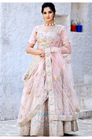 light pink satin embroidered a line lehenga choli 9991