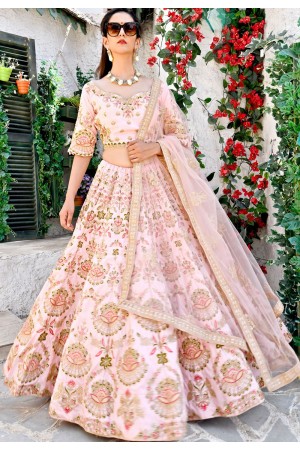 pink shade satin embroidered a line lehenga choli 9997