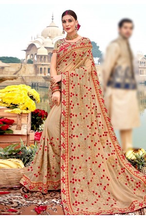 Beige silk saree with blouse 67873