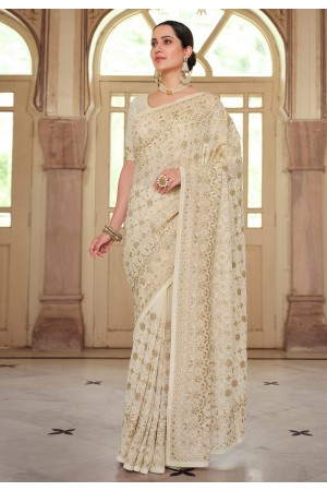 Beige georgette festival wear saree 7507